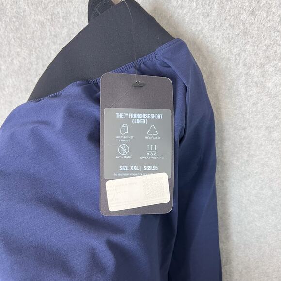 Fabletics The 7" Franchise Short Lined Mens Sz XXL Navy Blue Performance Stretch - Picture 10 of 13